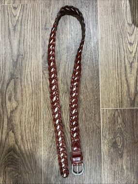 Braided Leather Waist Belt in Cognac Brown
